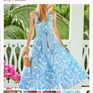 Chrisella Stretch Midi Shirtdress White Aqua Blue Dress Belt size 00